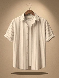پیراهن آستین کوتاه راهراه مازراتی استخونی ؛ خنک، کلاسیک و ترند ۲۰۲۶ / اورجینال دیلم